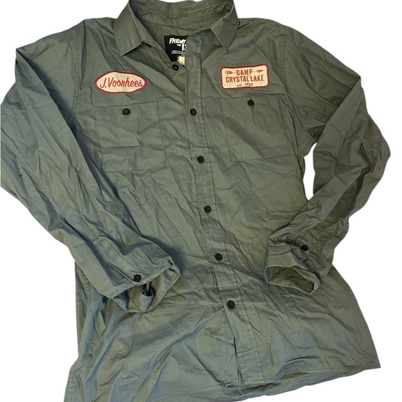 Friday the 13th Jason Voorhees Camp Crystal Lake Patched Uniform Shirt Sz Small - Picture 1 of 7